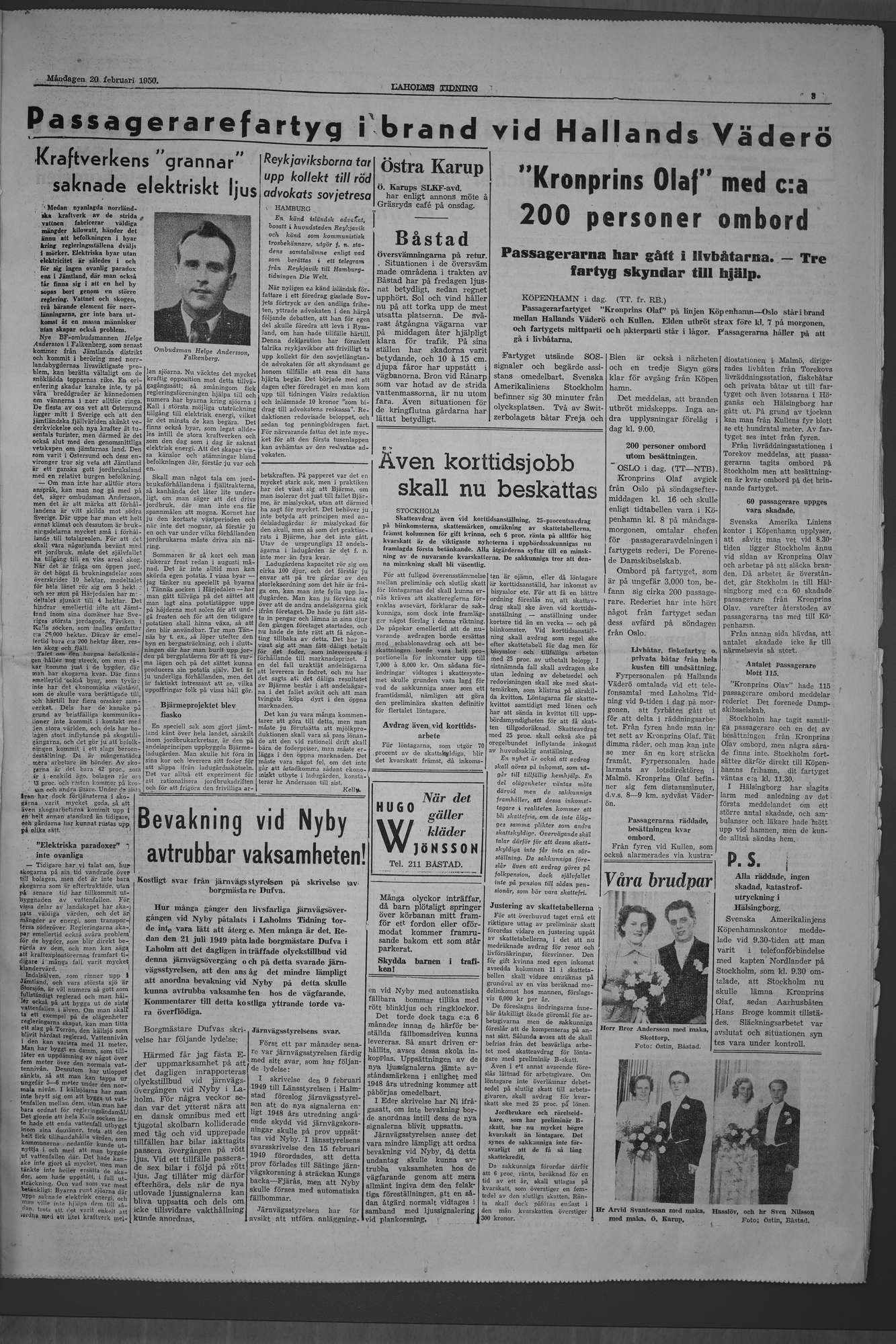 Laholms Tidning Måndag 20 februari 1950, sida 3