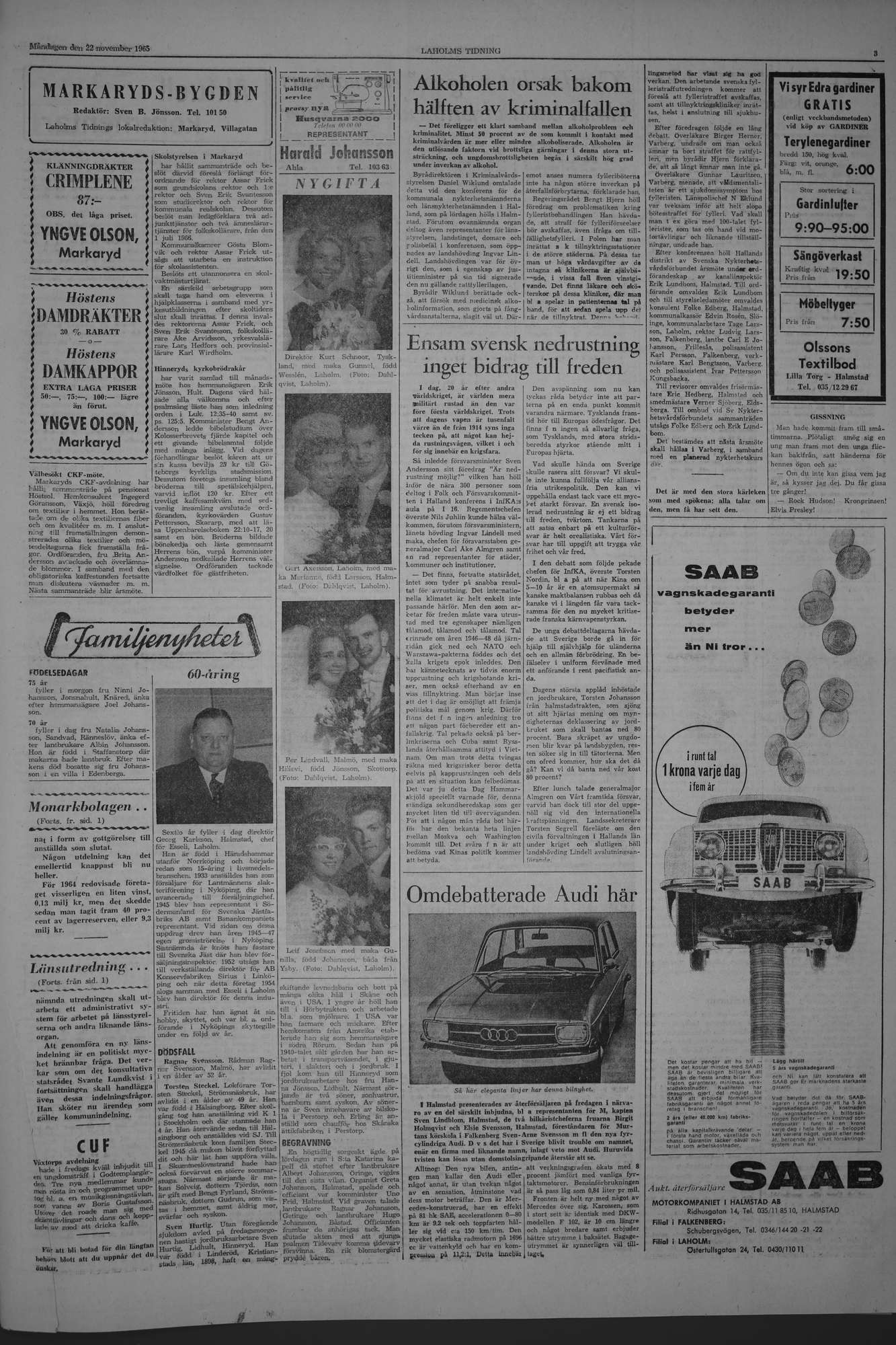 Laholms Tidning Måndag 22 november 1965, sida 3