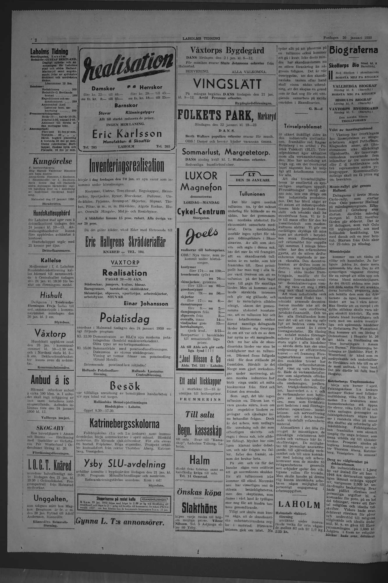 Laholms Tidning Fredag 20 januari 1950, sida 2