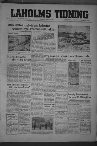 Förstasidan, Torsdag 20 juli 1950