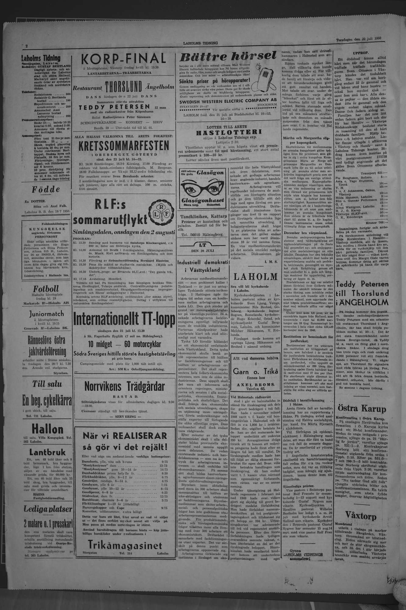 Laholms Tidning Torsdag 20 juli 1950, sida 2