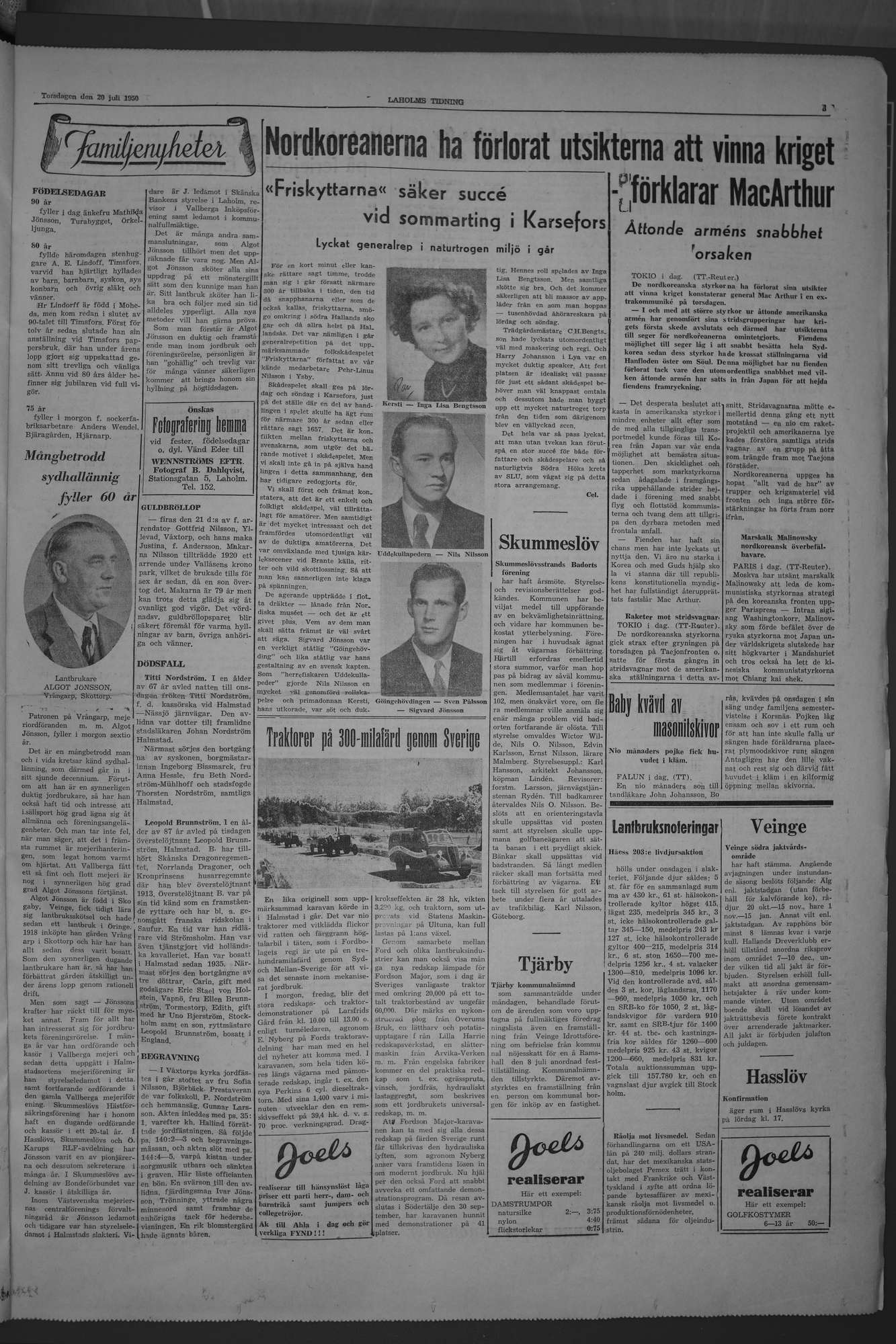 Laholms Tidning Torsdag 20 juli 1950, sida 3