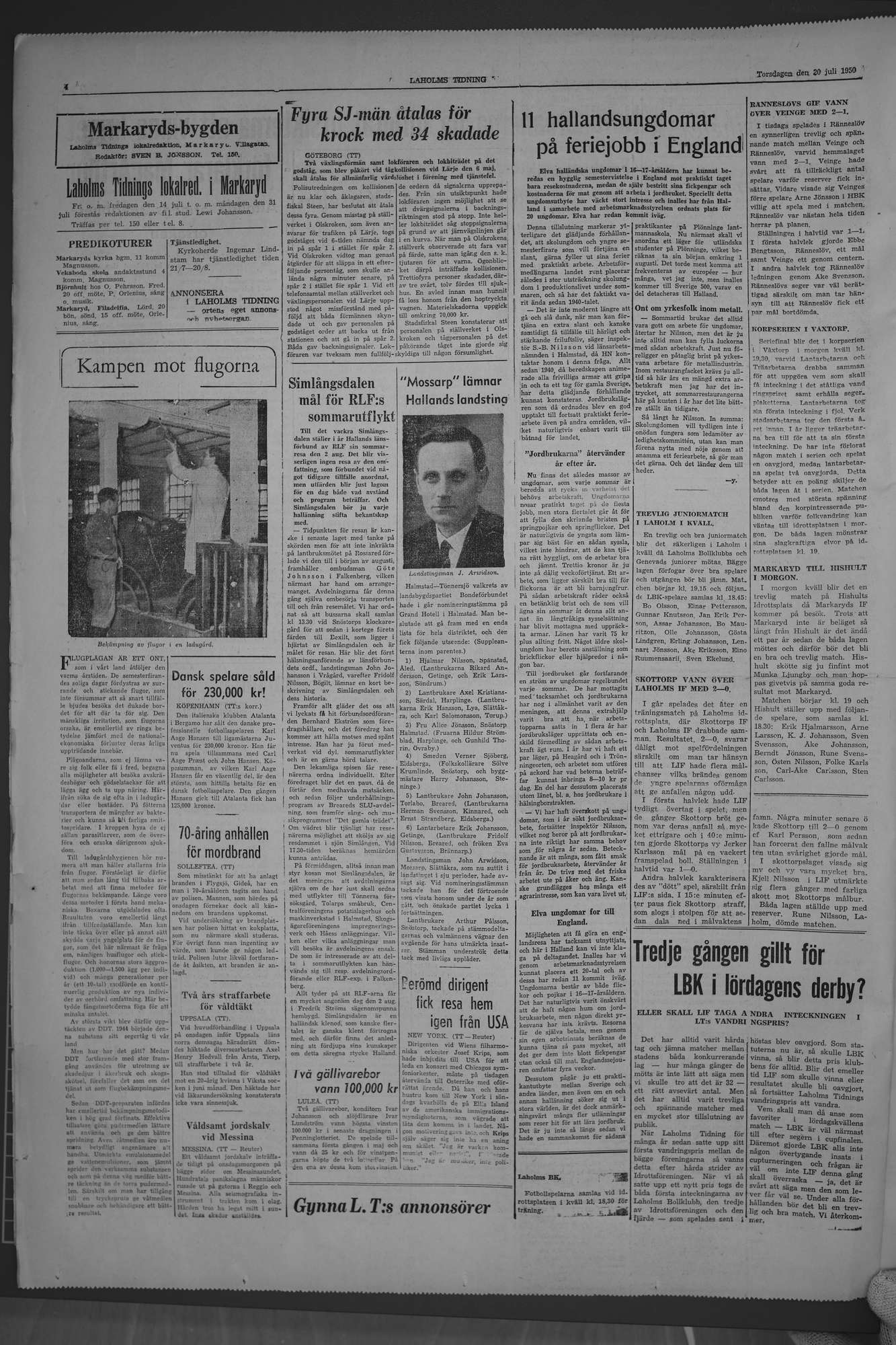 Laholms Tidning Torsdag 20 juli 1950, sida 4