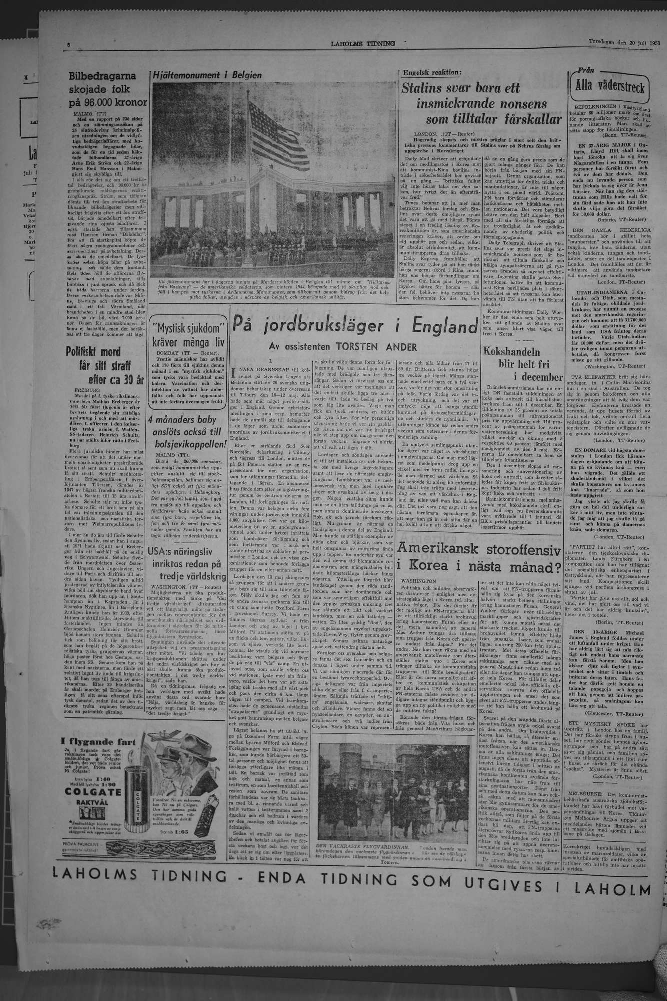 Laholms Tidning Torsdag 20 juli 1950, sida 6