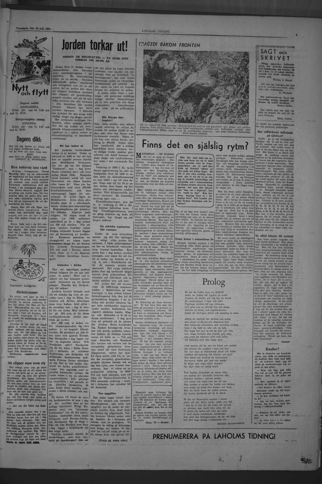 Laholms Tidning Torsdag 20 juli 1950, sida 7