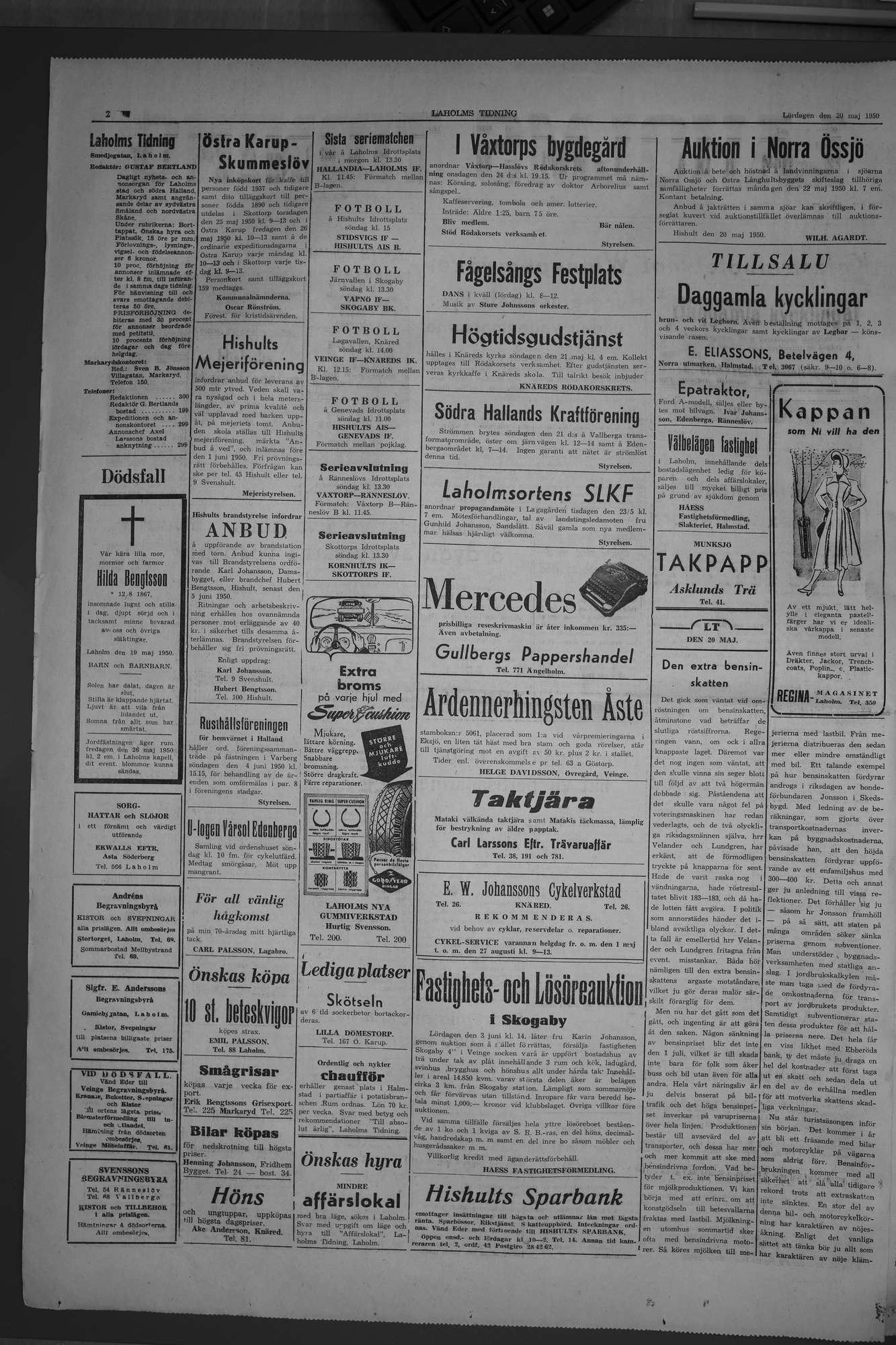 Laholms Tidning Lördag 20 maj 1950, sida 2