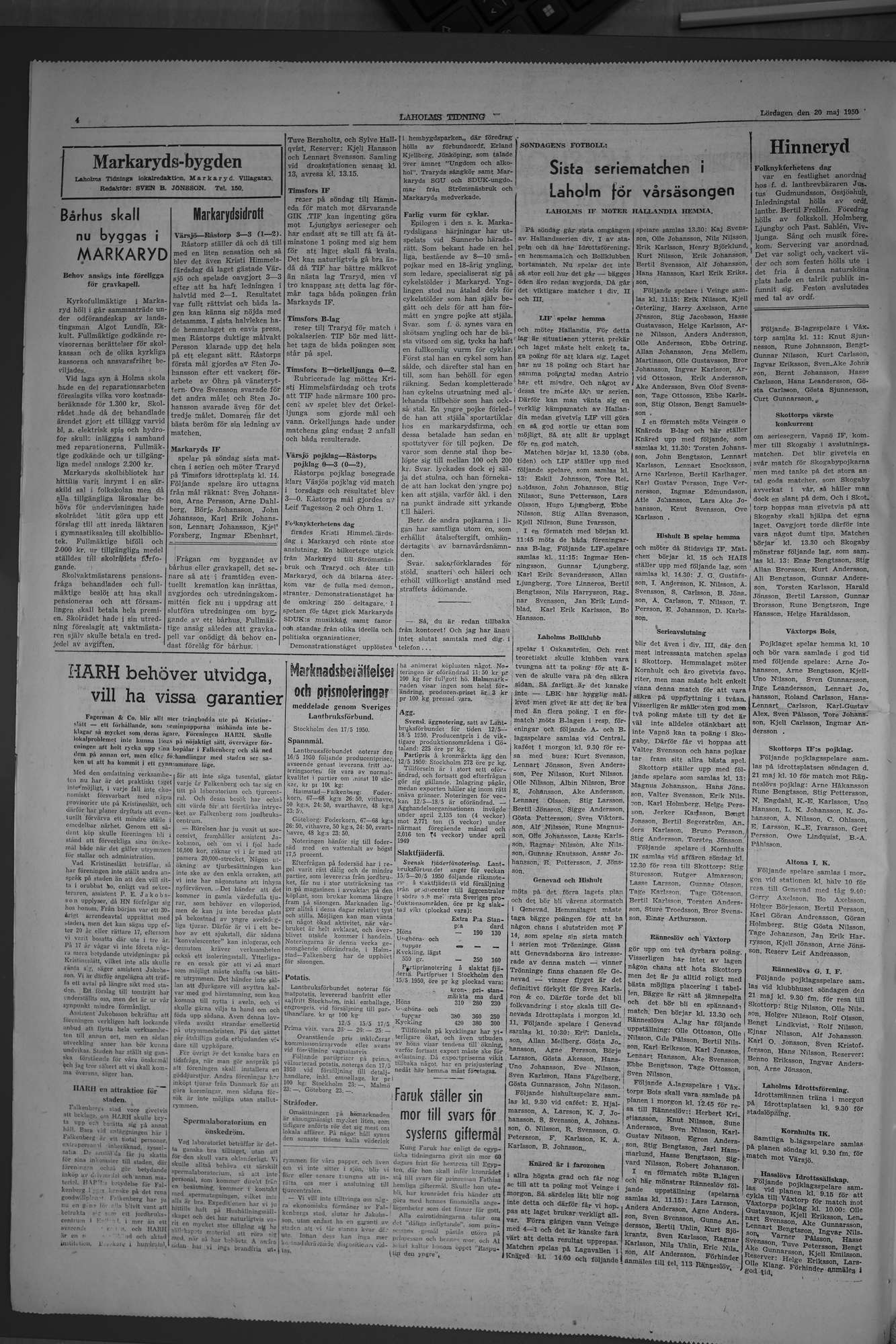 Laholms Tidning Lördag 20 maj 1950, sida 4