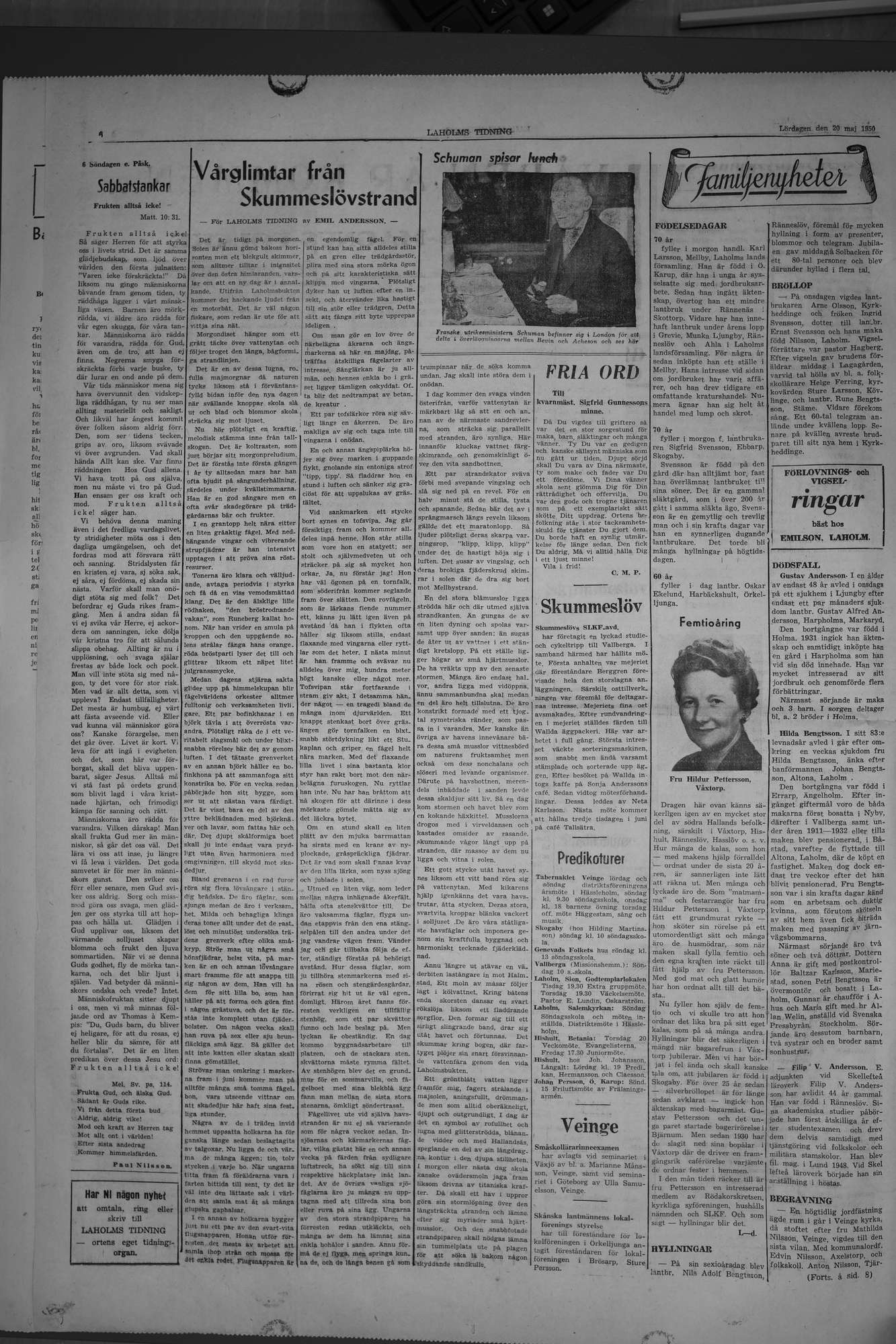 Laholms Tidning Lördag 20 maj 1950, sida 6