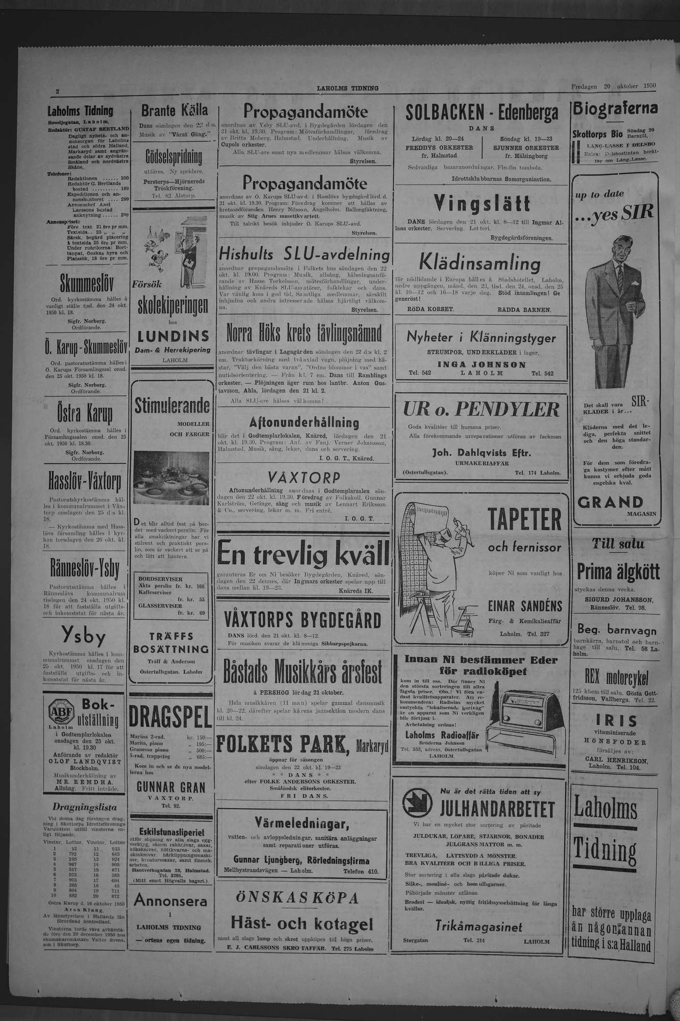 Laholms Tidning Fredag 20 oktober 1950, sida 2