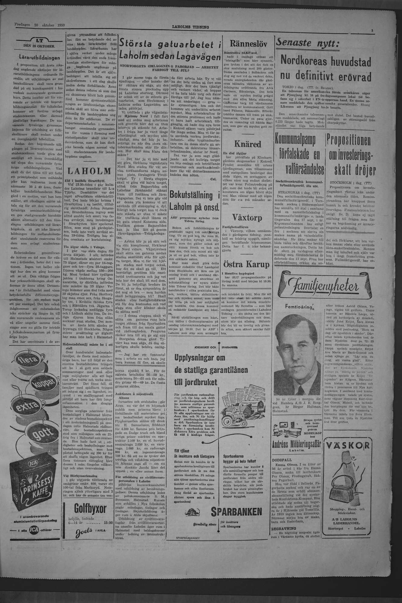 Laholms Tidning Fredag 20 oktober 1950, sida 3