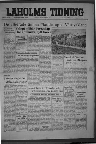 Förstasidan, Onsdag 20 september 1950