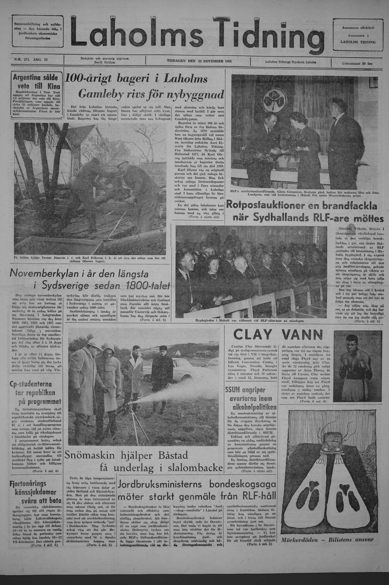 Laholms Tidning Tisdag 23 november 1965, sida 1
