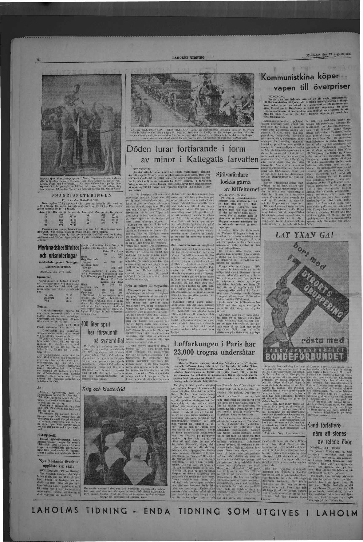 Laholms Tidning Måndag 21 augusti 1950, sida 6