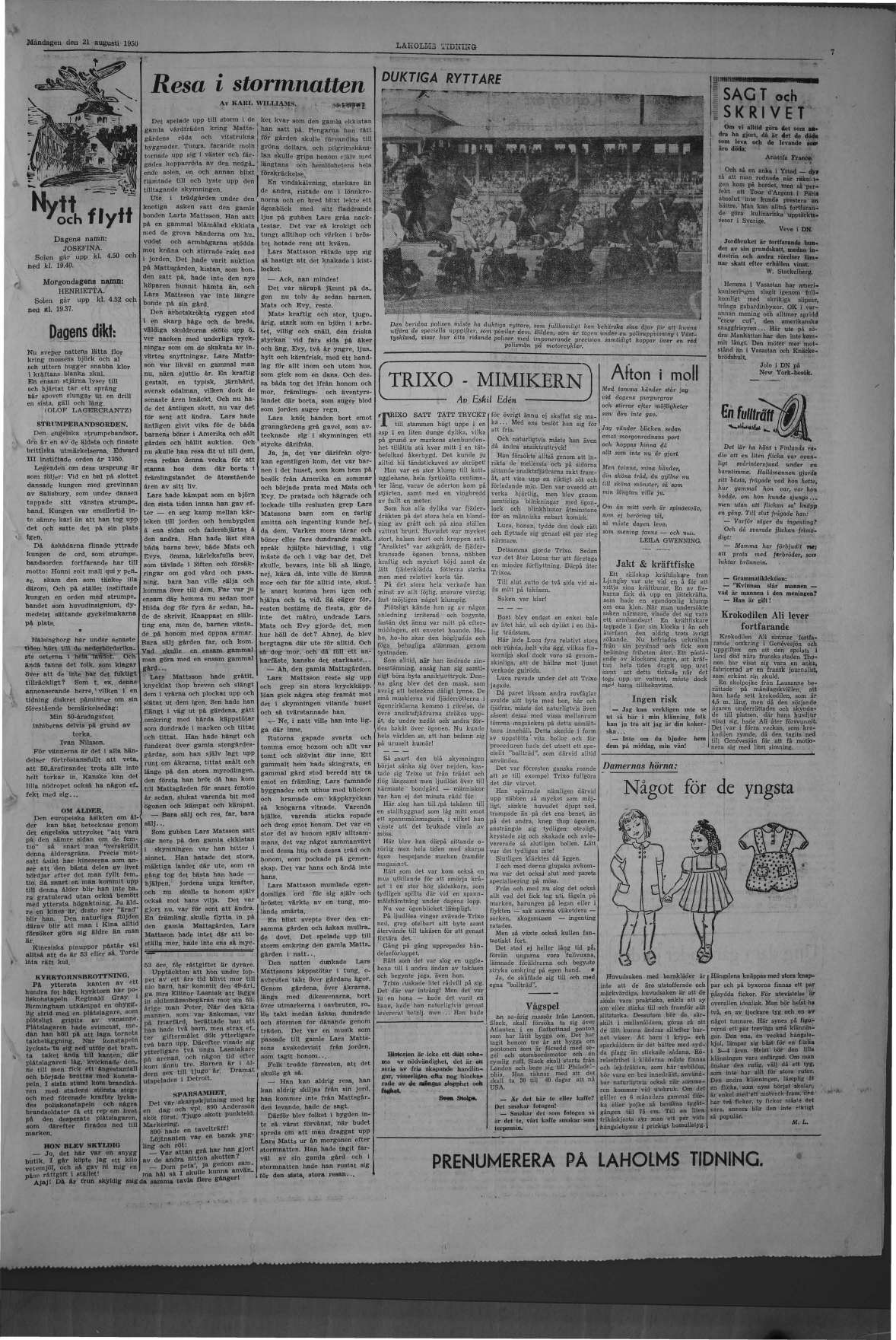 Laholms Tidning Måndag 21 augusti 1950, sida 7