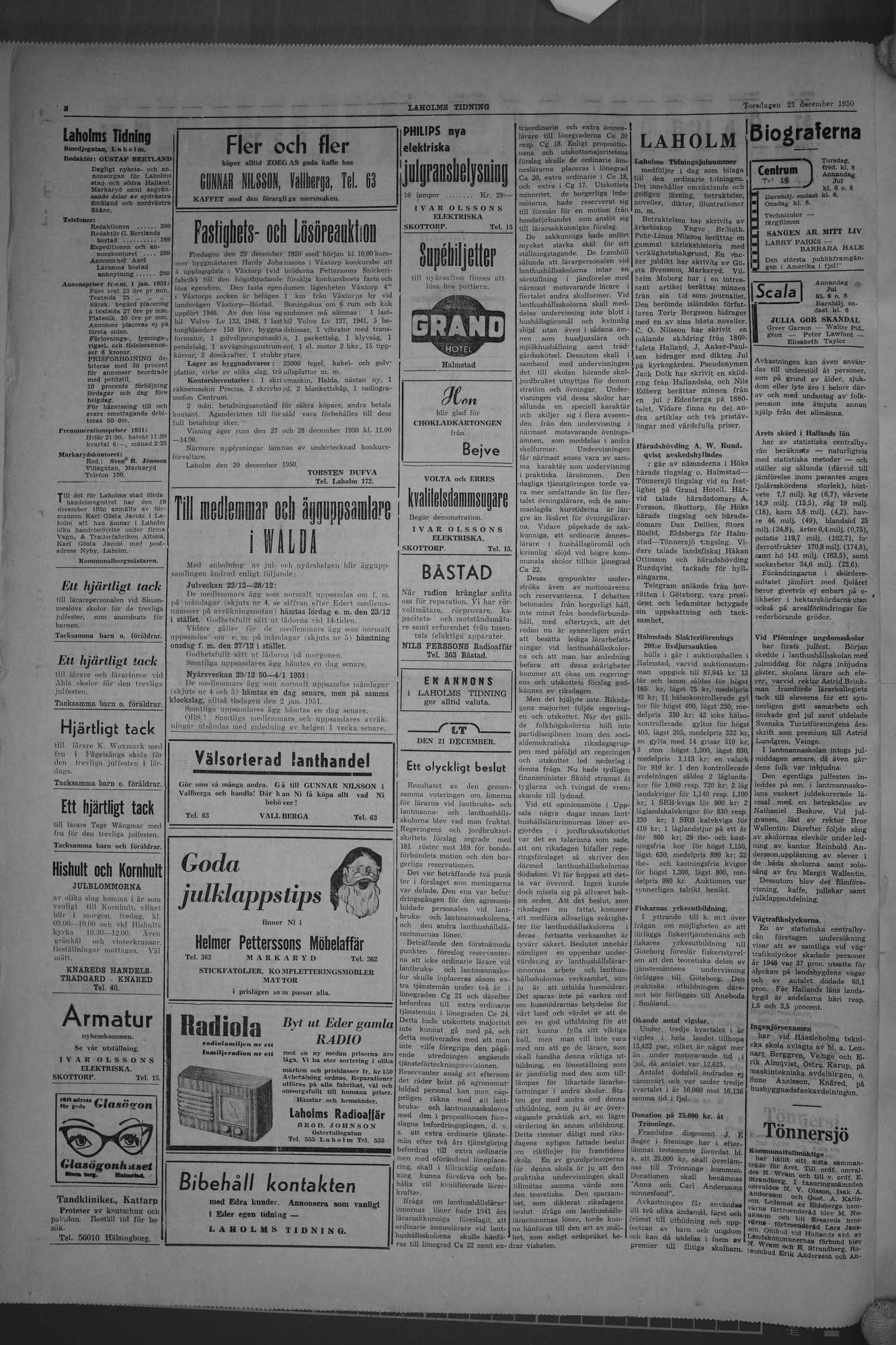 Laholms Tidning Torsdag 21 december 1950, sida 2