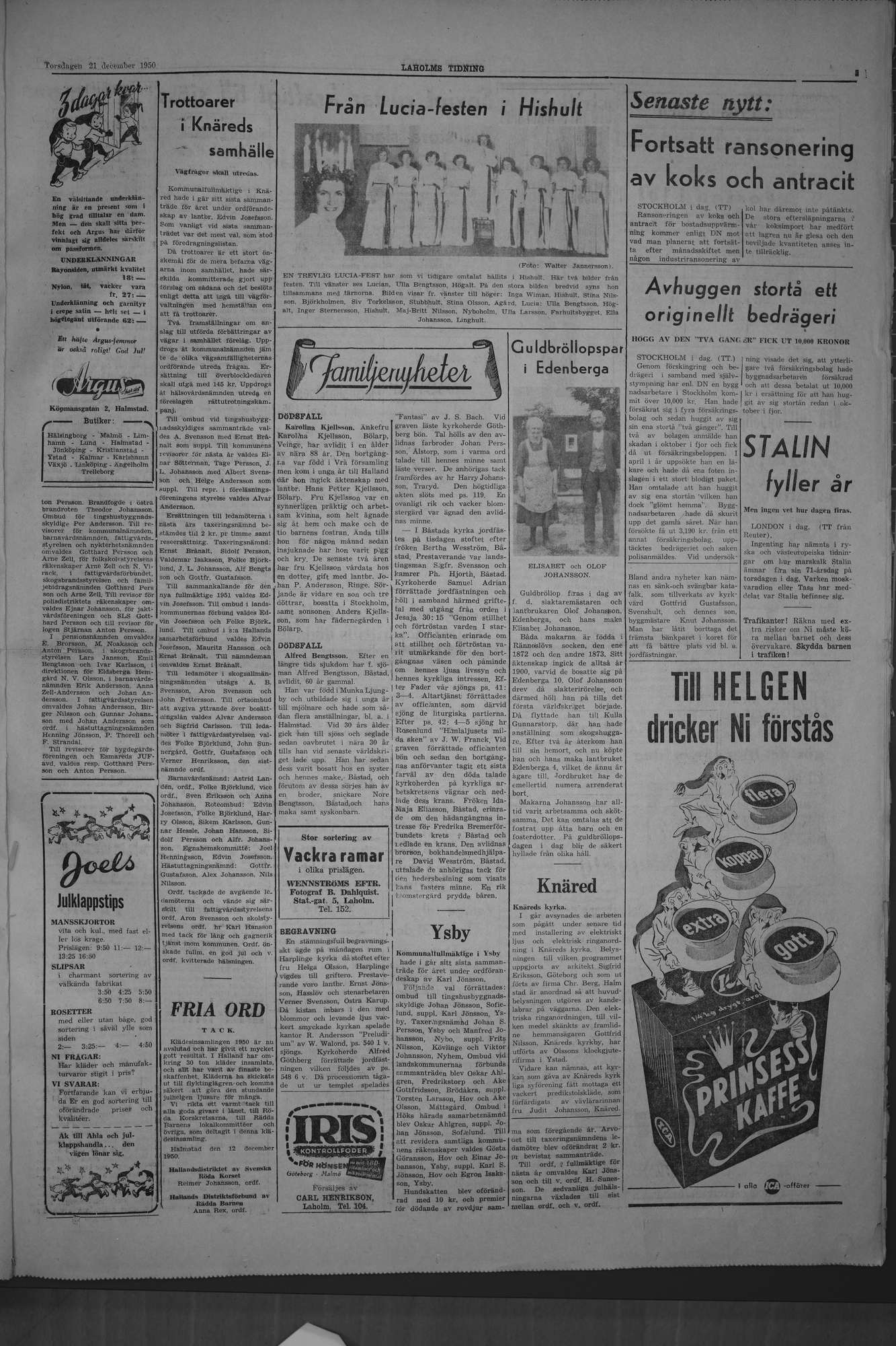 Laholms Tidning Torsdag 21 december 1950, sida 3