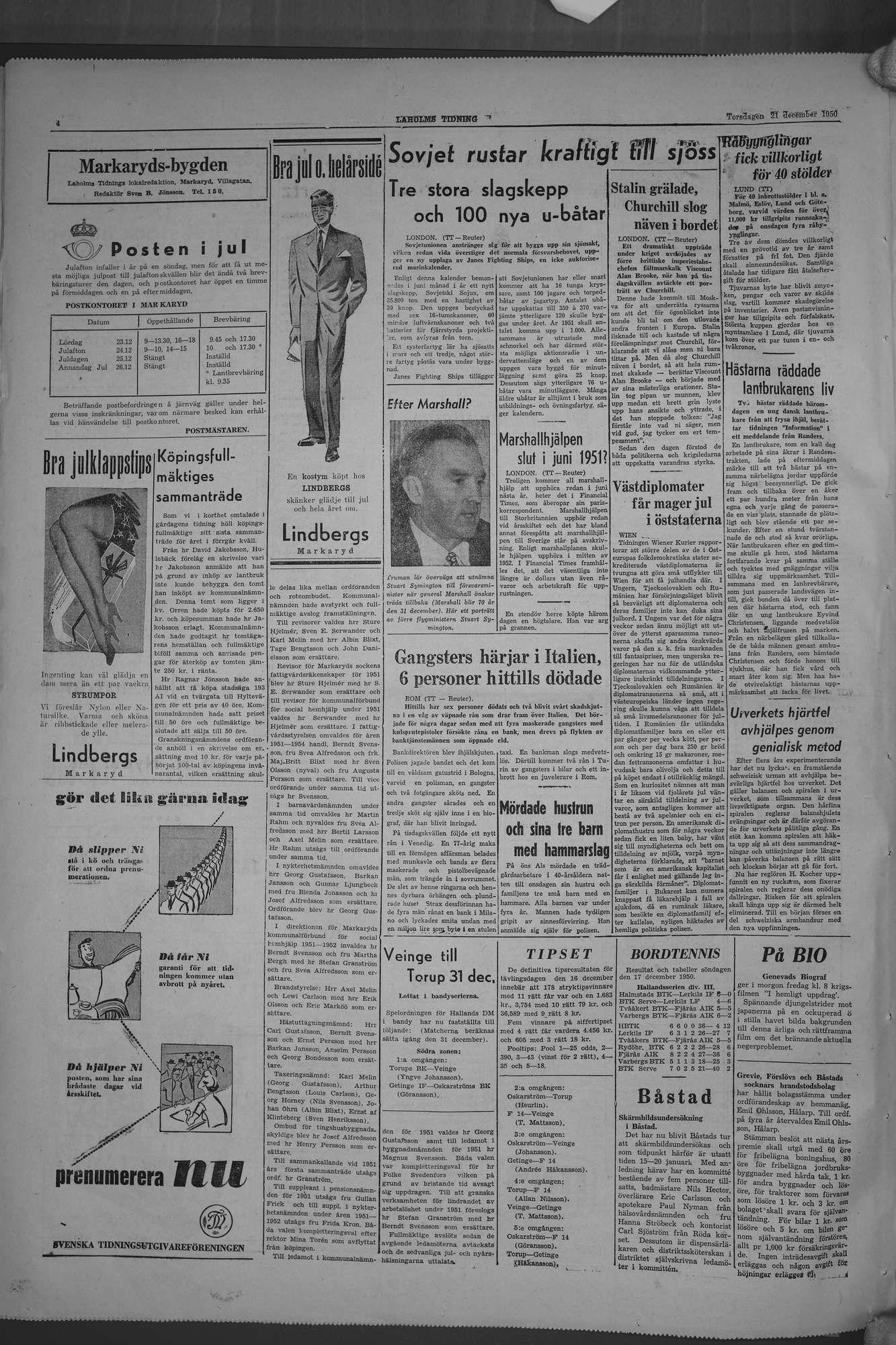 Laholms Tidning Torsdag 21 december 1950, sida 4