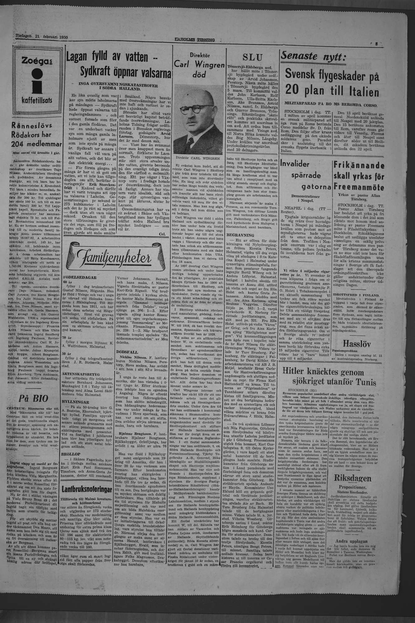 Laholms Tidning Tisdag 21 februari 1950, sida 3
