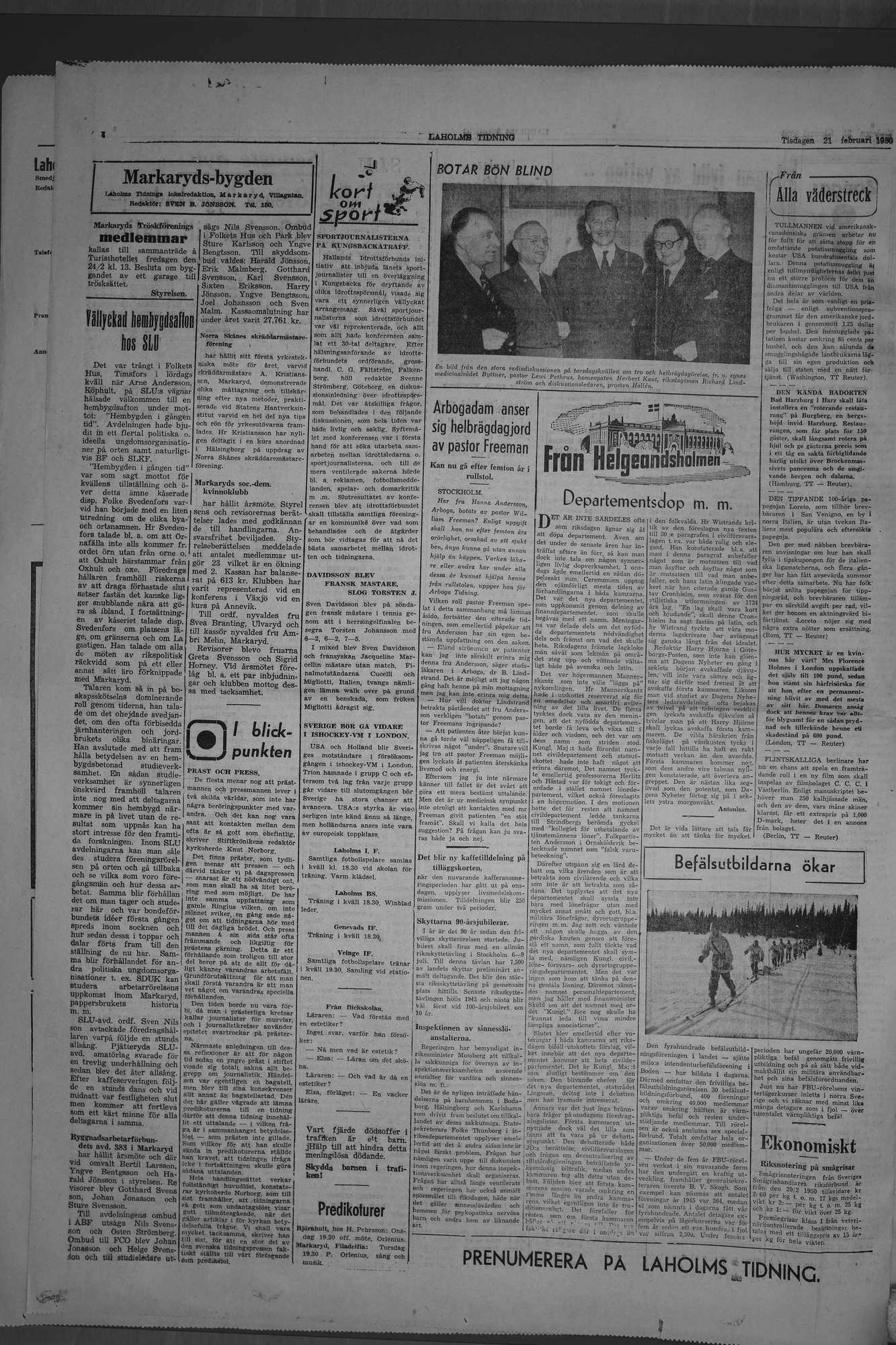 Laholms Tidning Tisdag 21 februari 1950, sida 4