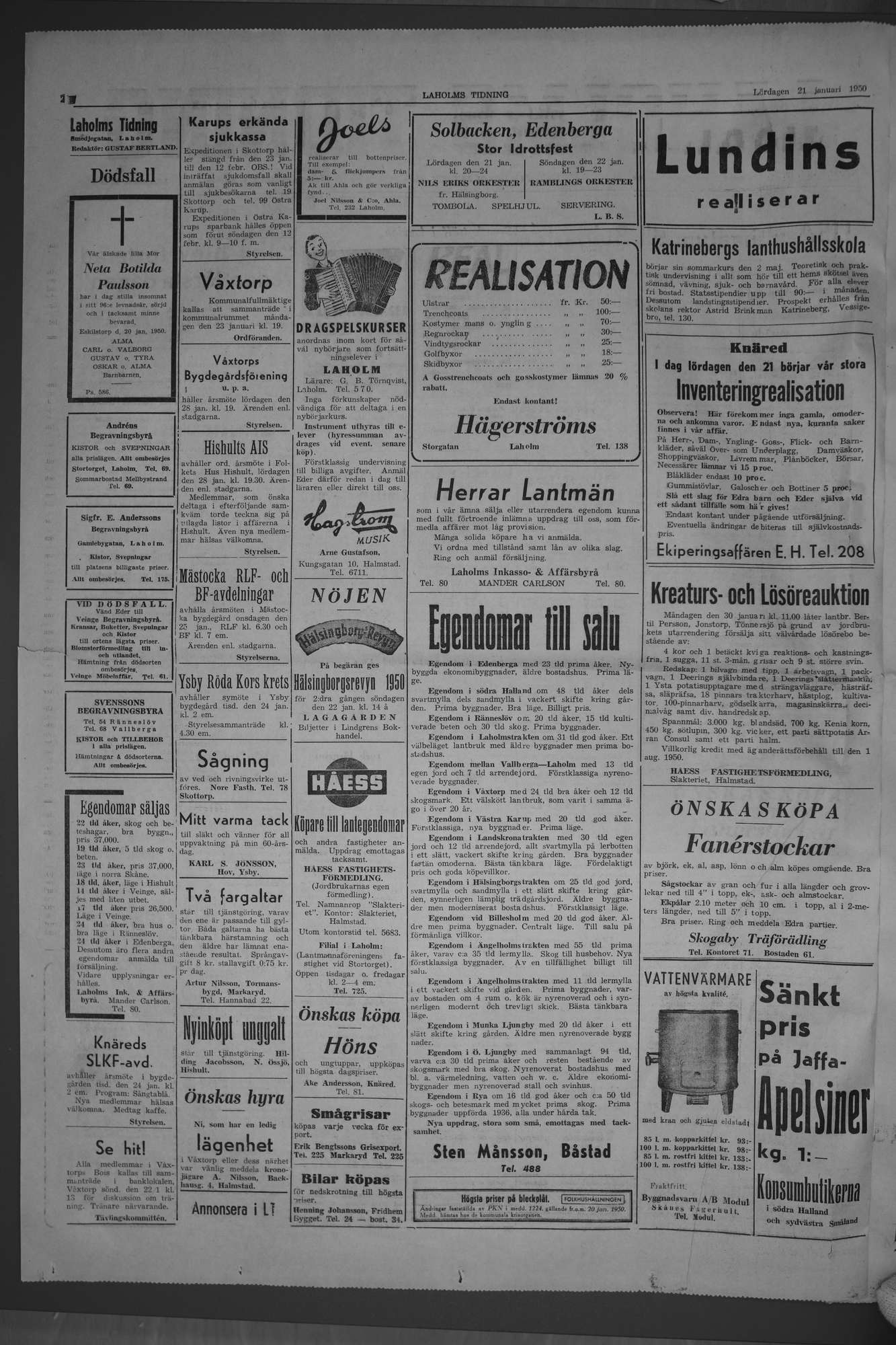 Laholms Tidning Lördag 21 januari 1950, sida 2