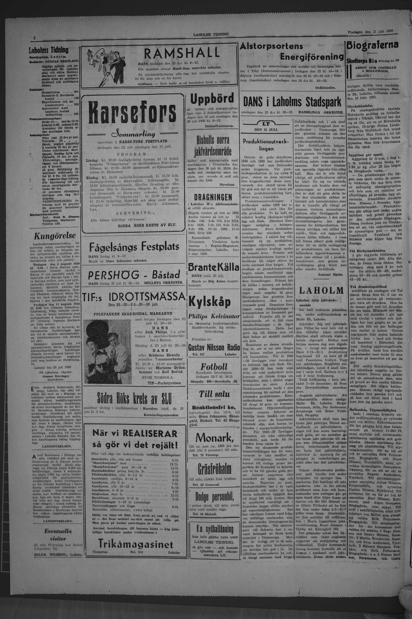 Laholms Tidning Fredag 21 juli 1950, sida 2