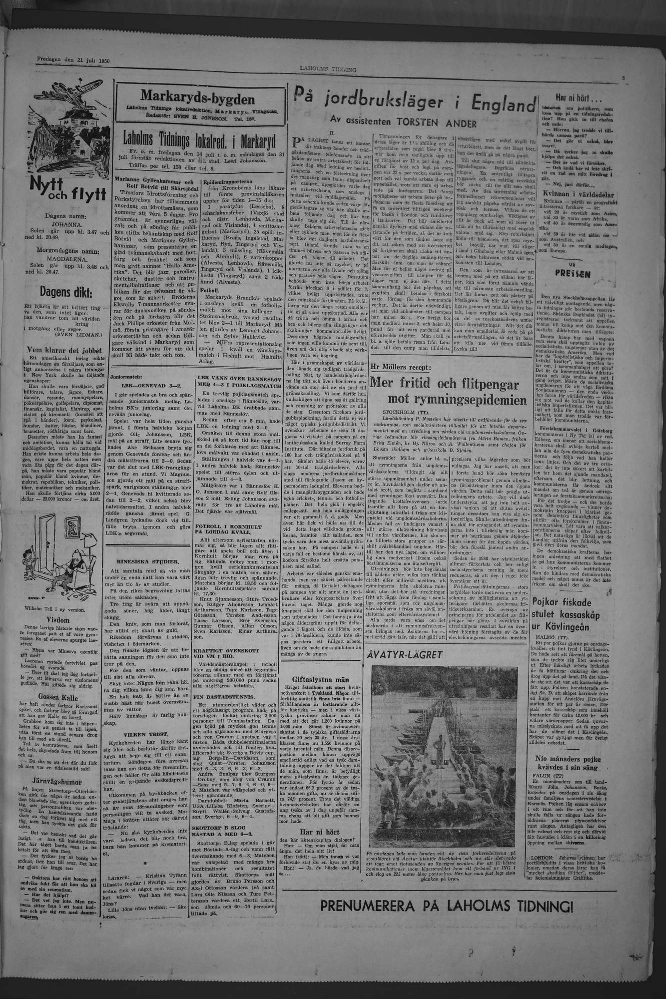 Laholms Tidning Fredag 21 juli 1950, sida 5
