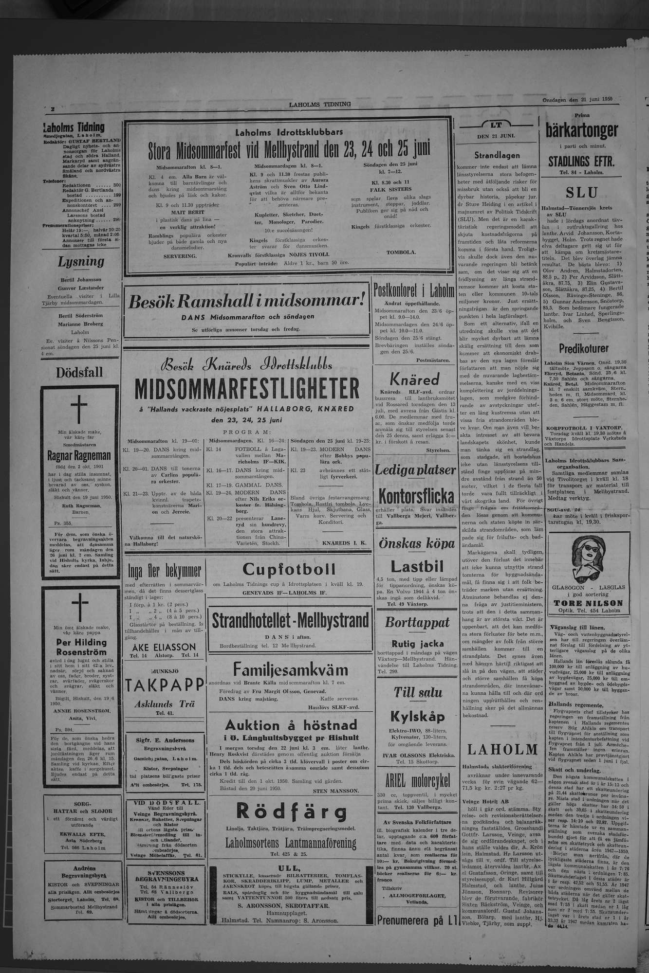 Laholms Tidning Onsdag 21 juni 1950, sida 2