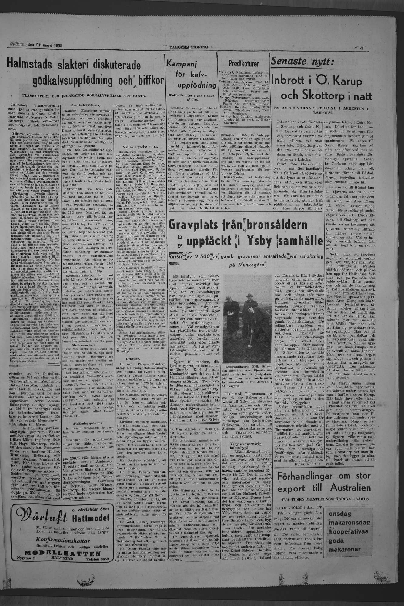 Laholms Tidning Tisdag 21 mars 1950, sida 3