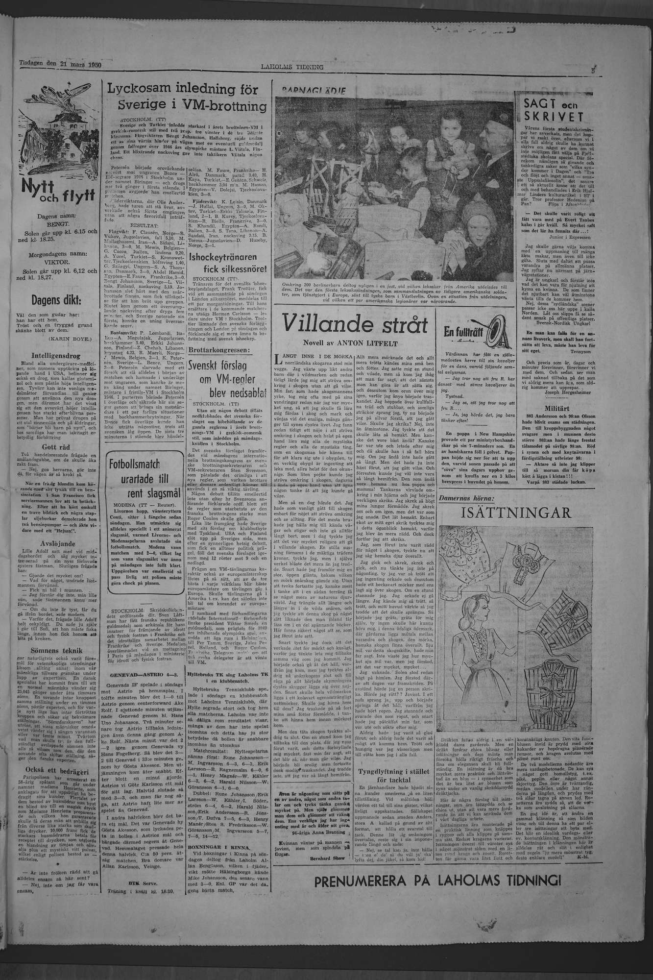 Laholms Tidning Tisdag 21 mars 1950, sida 5