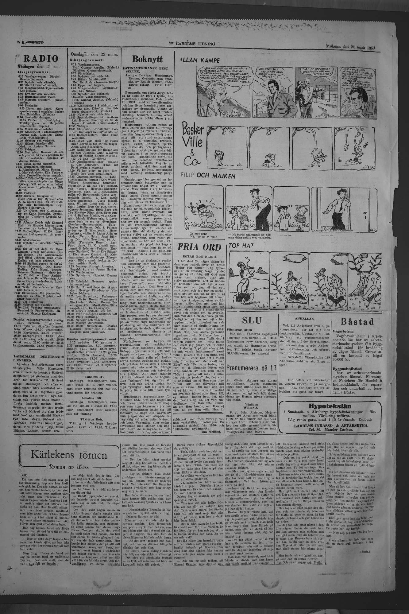 Laholms Tidning Tisdag 21 mars 1950, sida 6