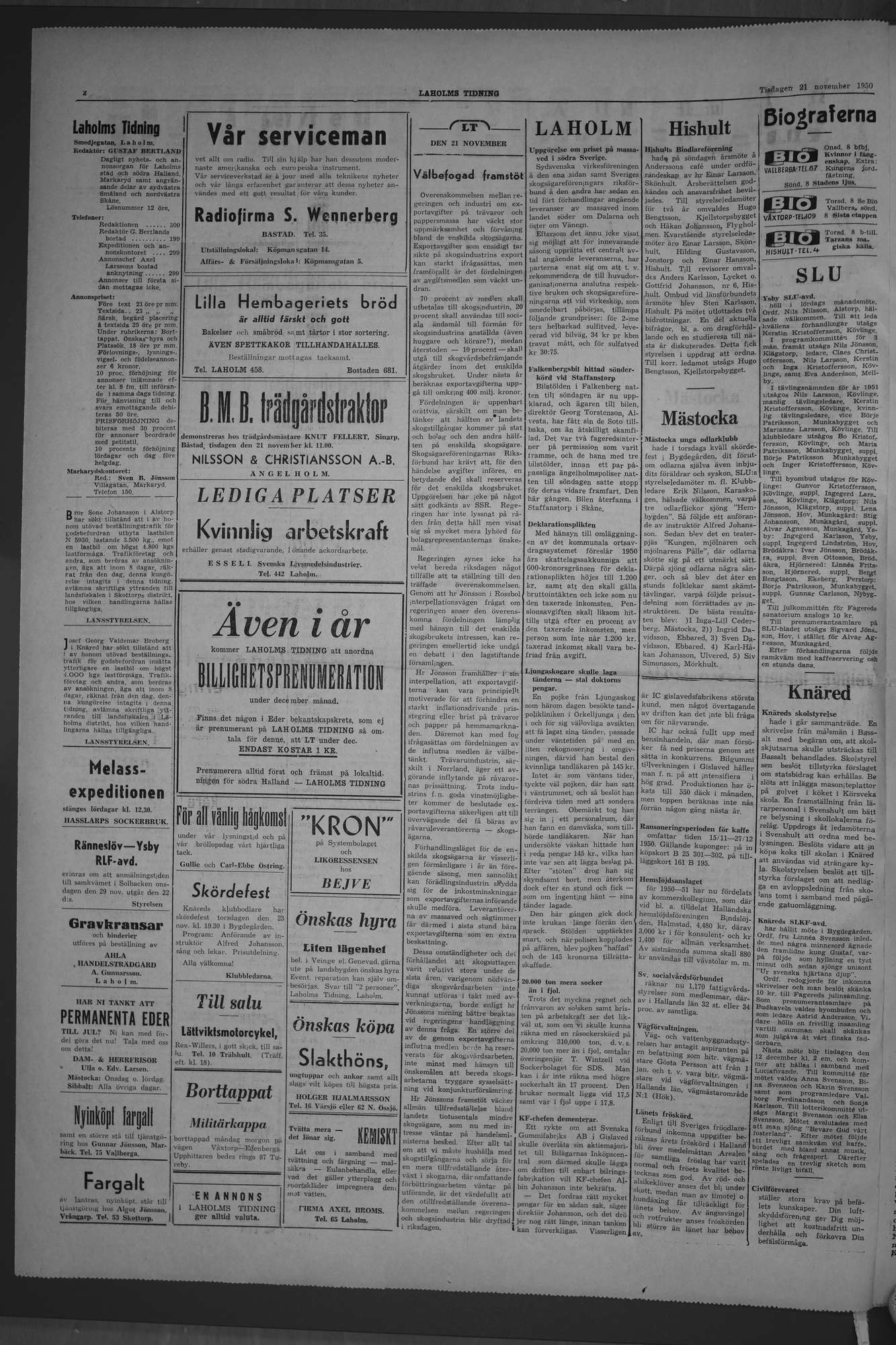 Laholms Tidning Tisdag 21 november 1950, sida 2