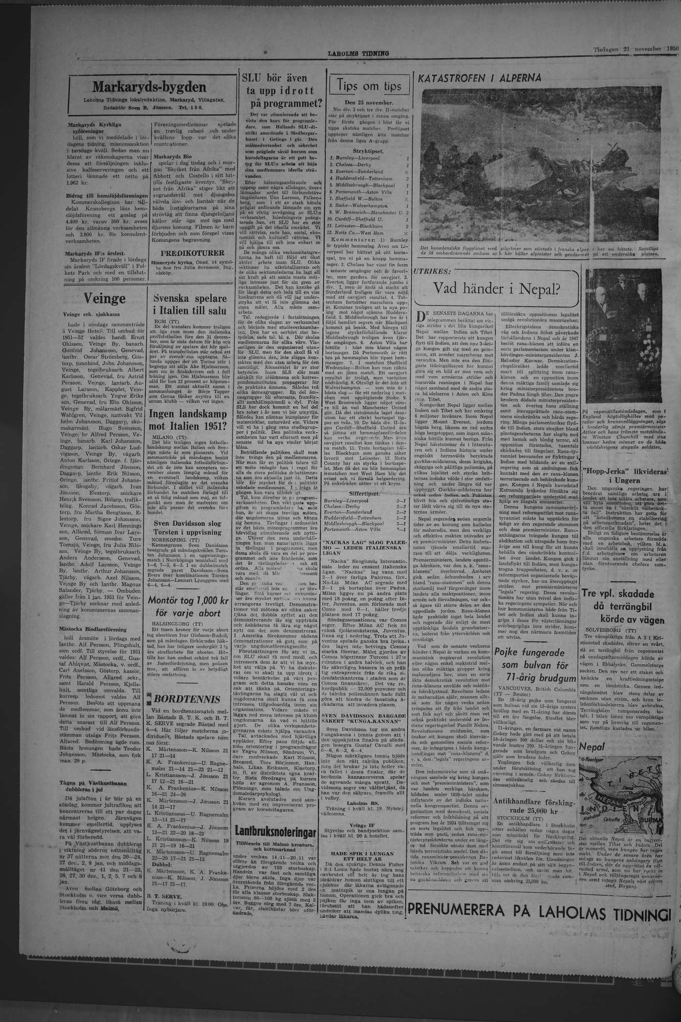 Laholms Tidning Tisdag 21 november 1950, sida 4