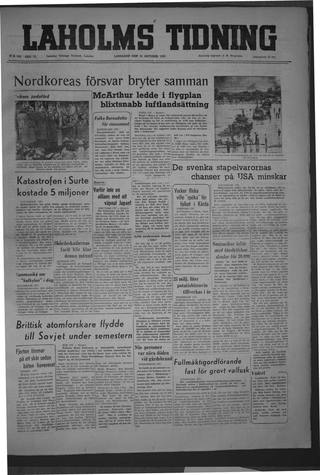 Förstasidan, Lördag 21 oktober 1950