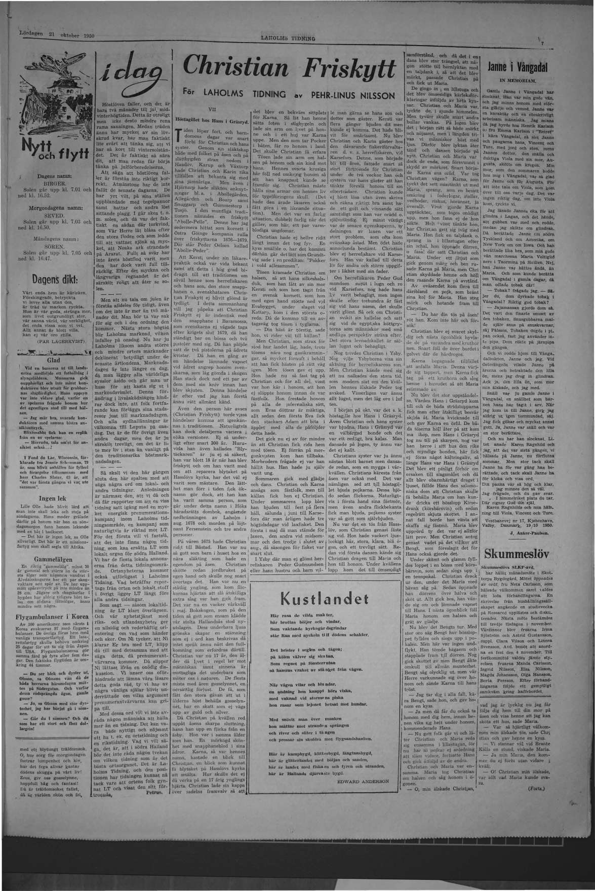 Laholms Tidning Lördag 21 oktober 1950, sida 7