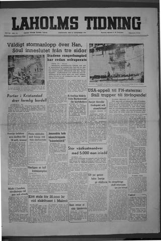 Förstasidan, Torsdag 21 september 1950