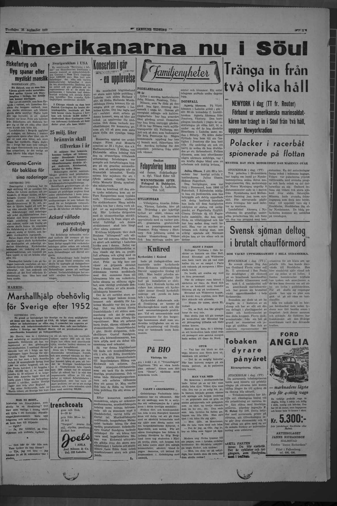 Laholms Tidning Torsdag 21 september 1950, sida 3