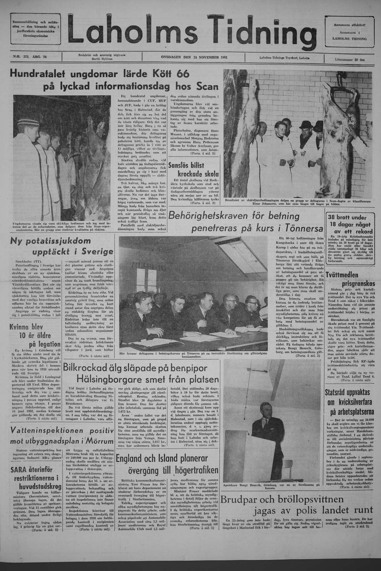 Laholms Tidning Onsdag 24 november 1965, sida 1