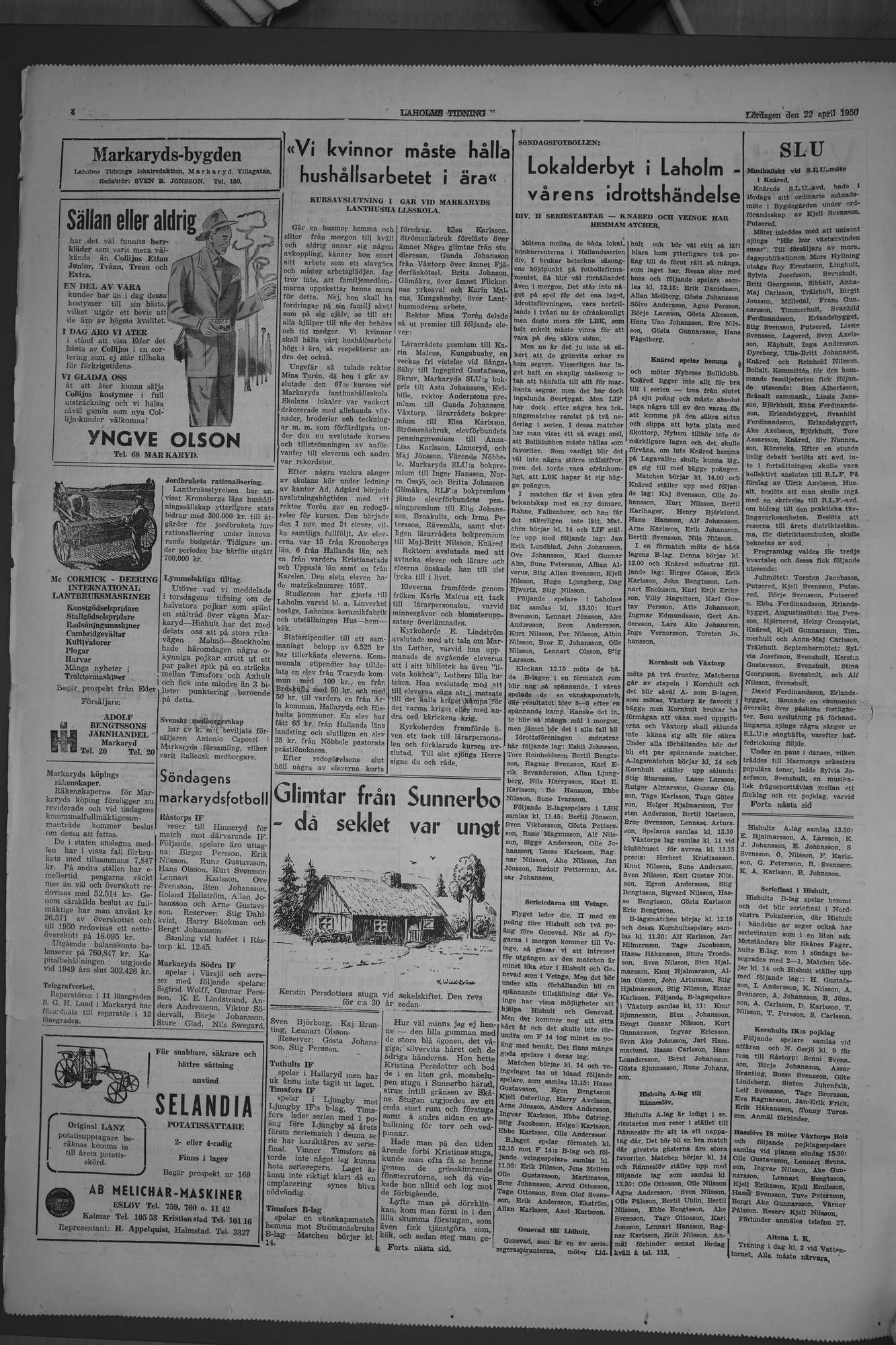 Laholms Tidning Lördag 22 april 1950, sida 4