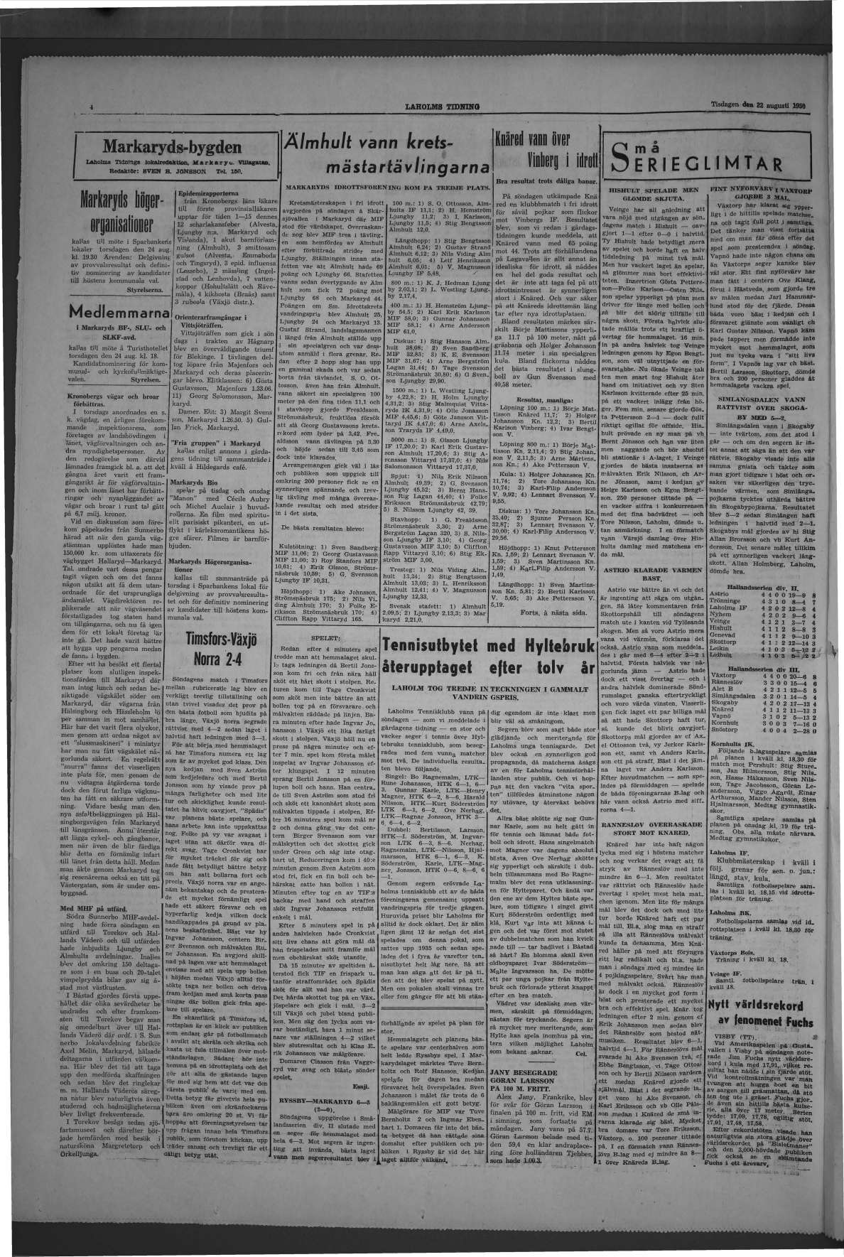 Laholms Tidning Tisdag 22 augusti 1950, sida 4