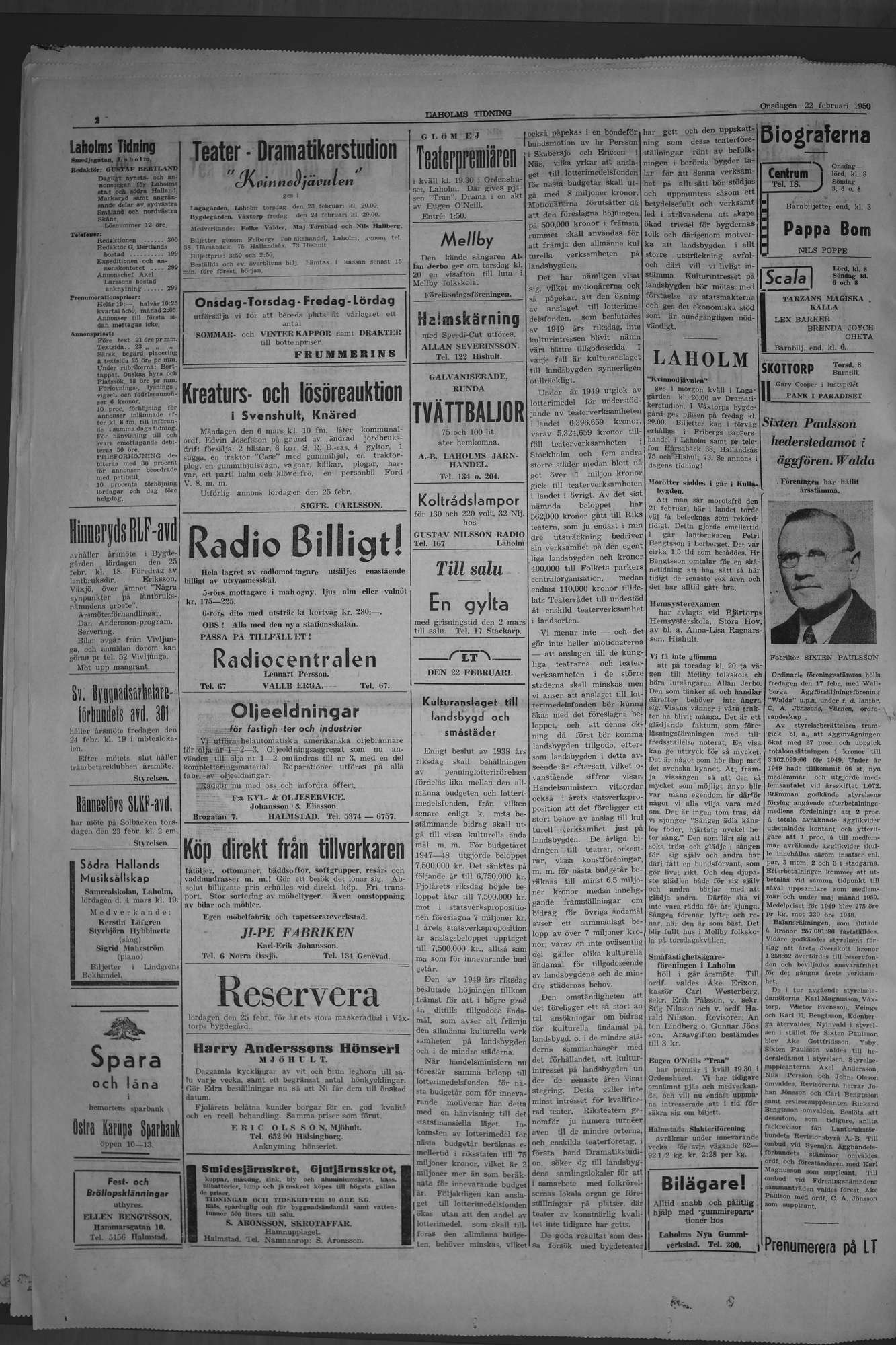 Laholms Tidning Onsdag 22 februari 1950, sida 2