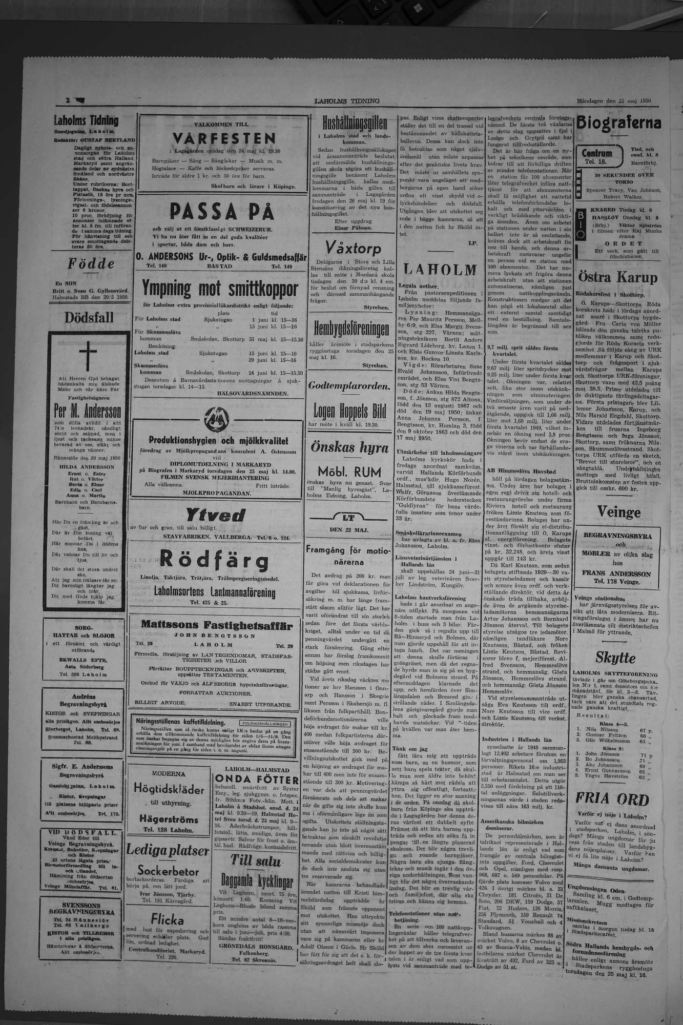 Laholms Tidning Måndag 22 maj 1950, sida 2