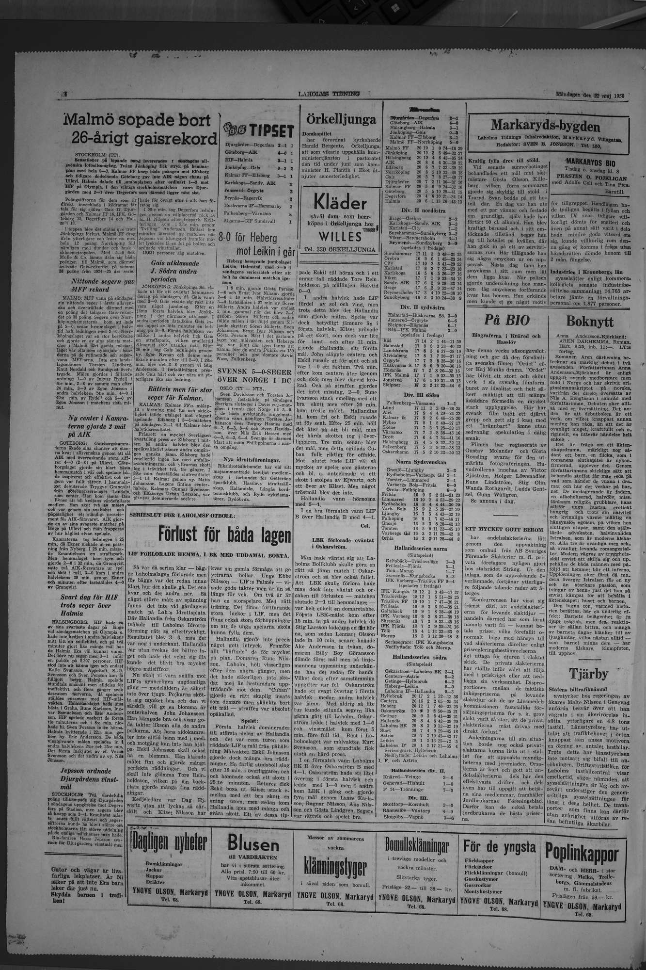 Laholms Tidning Måndag 22 maj 1950, sida 4