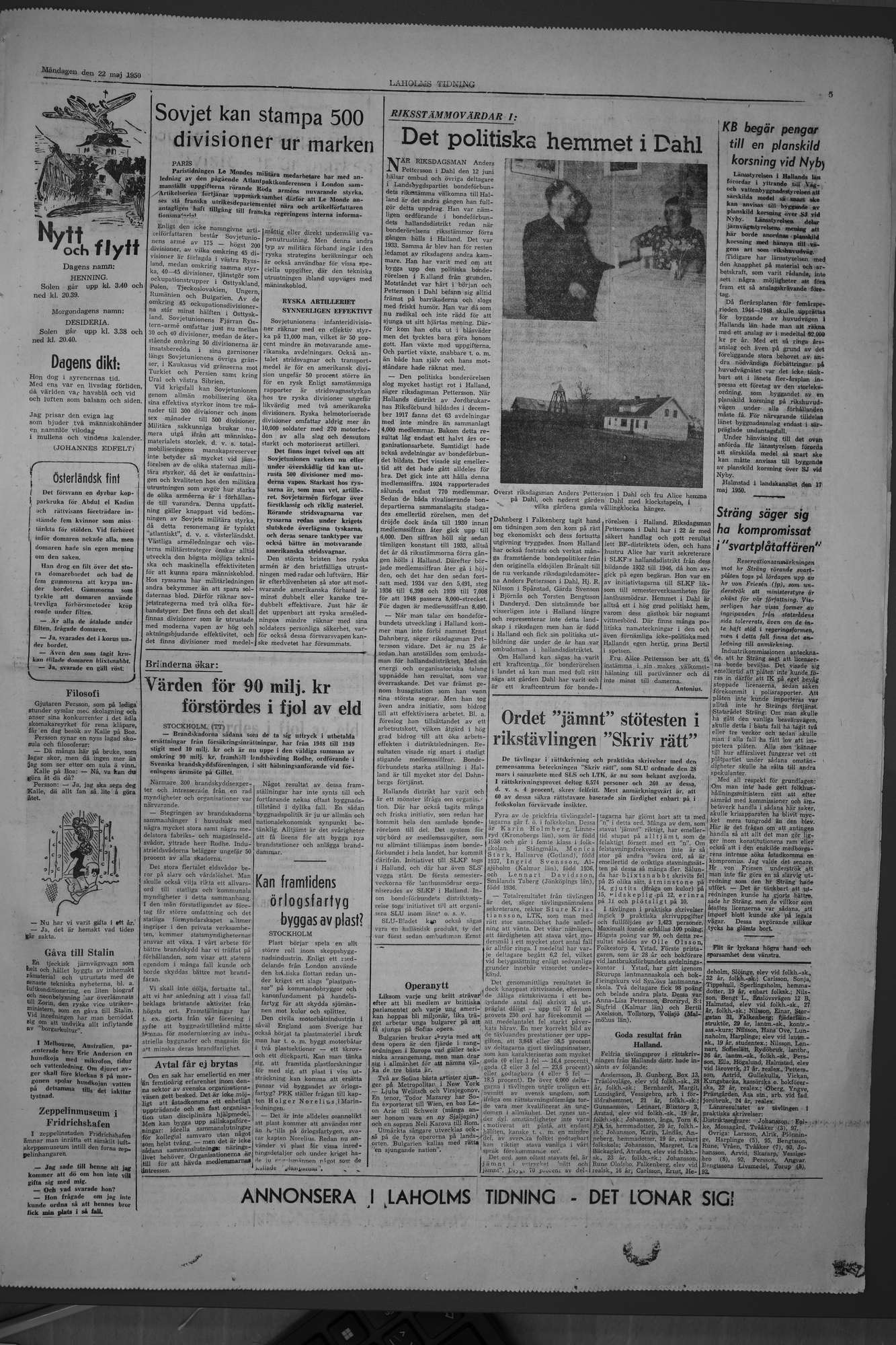 Laholms Tidning Måndag 22 maj 1950, sida 5