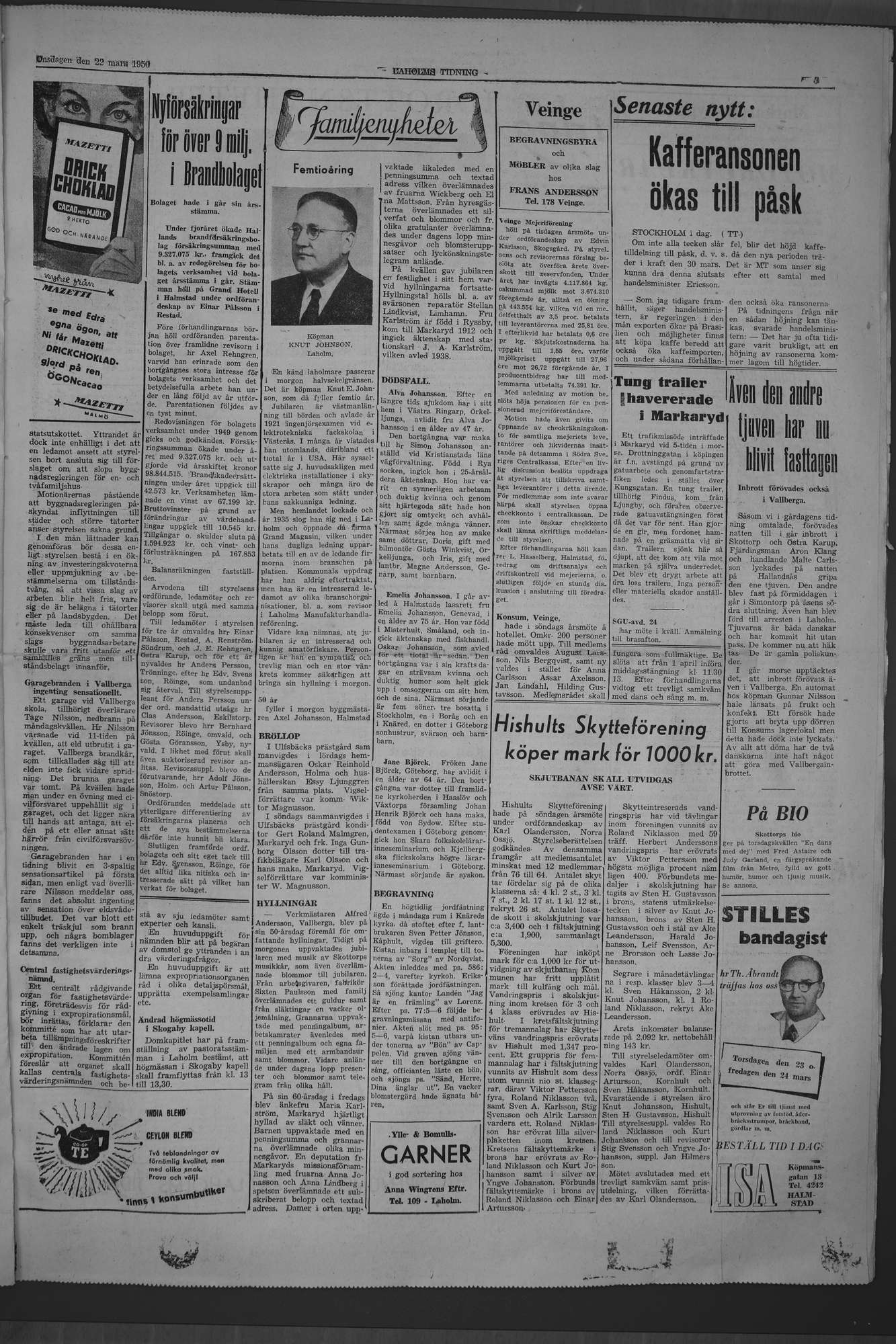 Laholms Tidning Onsdag 22 mars 1950, sida 3