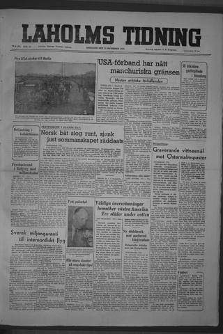 Förstasidan, Onsdag 22 november 1950