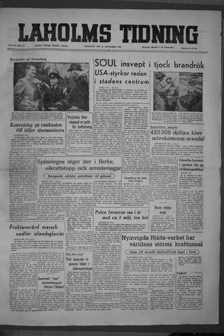 Förstasidan, Fredag 22 september 1950