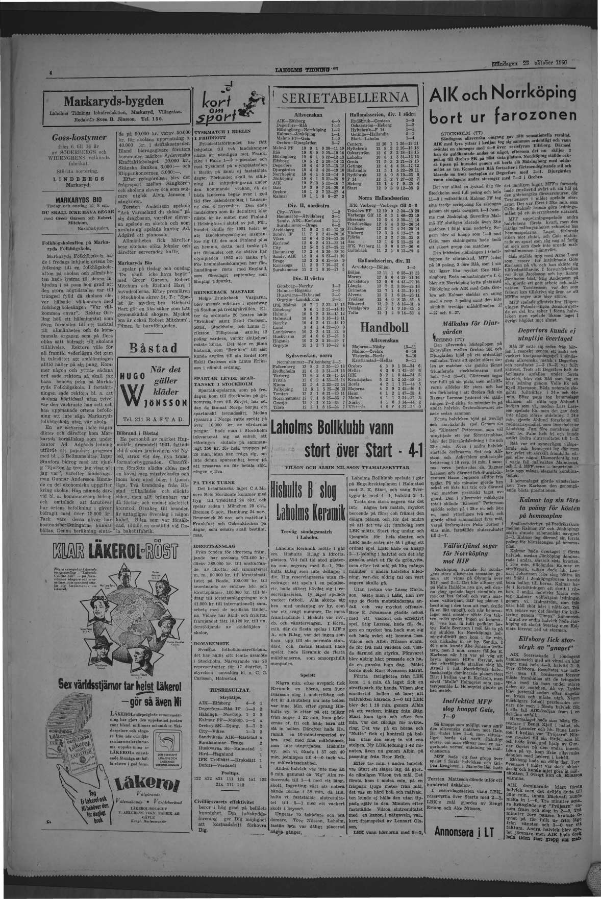 Laholms Tidning Måndag 23 oktober 1950, sida 4