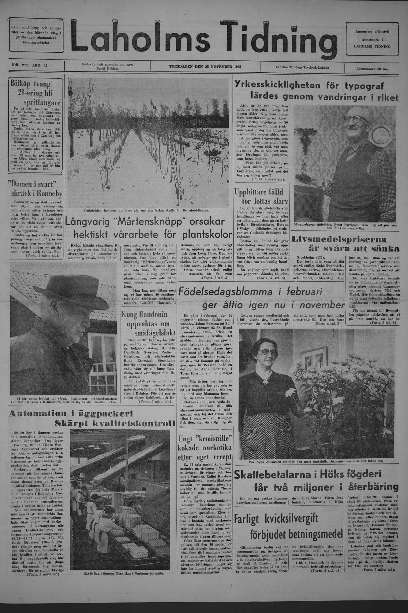 Laholms Tidning Torsdag 25 november 1965, sida 1