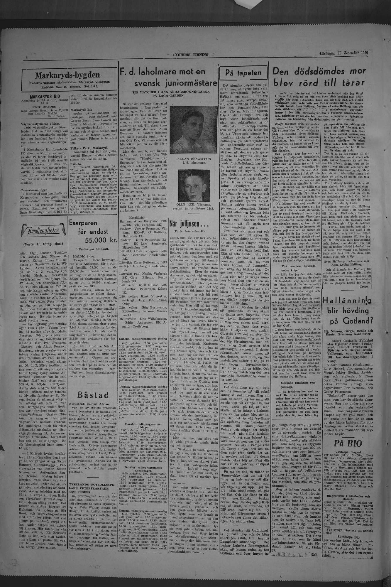 Laholms Tidning Lördag 23 december 1950, sida 4