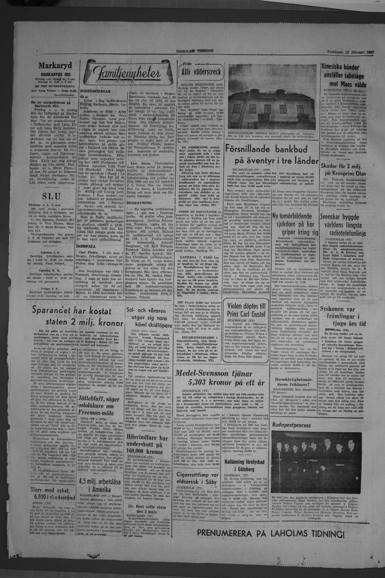 Laholms Tidning Torsdag 23 februari 1950, sida 4
